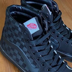 Custom Black Checkered Vans, Sk8-Hi, Size: M 9.5 W 11
